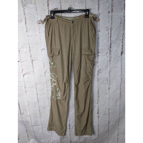 Vintage Da Nang Pants Womens‎ Size M Medium Embroidery Lightweight Y2K Tan Cargo - Picture 1 of 16